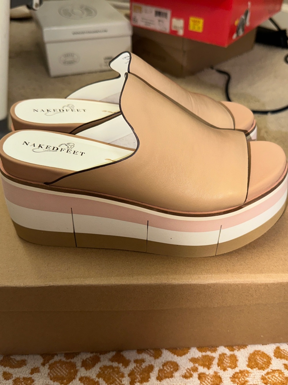NakedFeet nude Layered Platform Mules